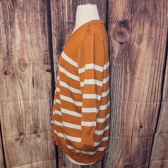 Modcloth Sweater Size 2X Orange/Cream Stripe - Picture 2 of 8